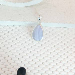 จี้925ทำด้วยมือเงินสเตอร์ลิงผ้าลูกไม้สีฟ้าพลอยโมราดีไซน์เรียบง่ายไม่ซ้ำใครดีไซน์แบบฝาปิด - Product Image 2