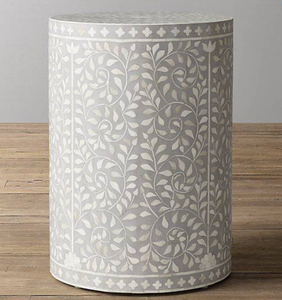 Handcrafted Leaf Design MOP Bone Inlay Stool in MDF For Living or <b>Bed</b> Room - Product Image 1