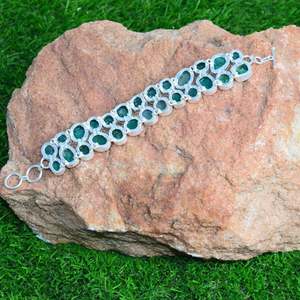 Impressionnant qualité véritable en gros naturel à facettes vert émeraude 925 en argent Sterling 8 "de long beau Bracelet - Product Image 2