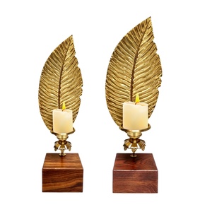 Bougeoir en forme de feuilles, porte-bougie avec base en bois, 1 pièce, meilleure qualité, prix de gros, décoration de maison - Product Image 1