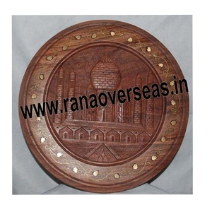 Panel de pared circular de madera con incrustaciones de latón y tallado de Taj Mahe para restaurante, oficina y hogar - Product Image 1
