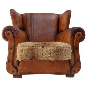 Canapé d'angle vintage industriel à une place, inclinable, en bois massif et cuir véritable, style européen, aspect antique - Product Image 1