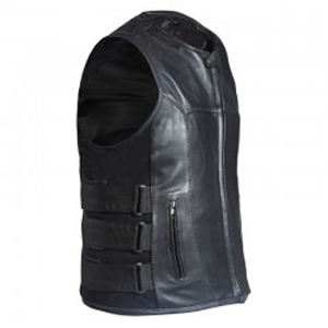 Chaleco de moto de cuero con múltiples bolsillos personalizado de alta calidad para hombre con cinturones laterales, chaqueta utilitaria de moda al por mayor para hombre - Product Image 3