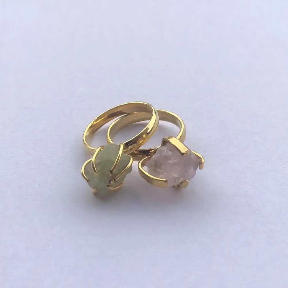 Natural Peridot Rose Quartz Rough 925 Sterling Silver Semi Precious Gemstone Rings Jewelry Supplier at Wholesale Price