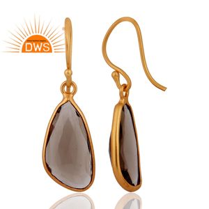 Boucles d'oreilles en quartz fumé naturel, plaquées or 18 carats, bijoux de créateur, boucles d'oreilles à crochet en argent 925, collection classique en gros - Product Image 2