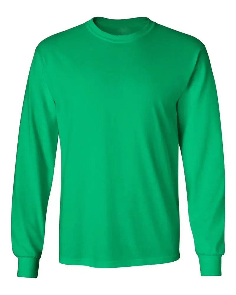 Yeşil renk % 100% pamuk en kaliteli ihracat odaklı O boyun uzun kollu T gömlek için toptan fiyat fabrikadan erkekler bangladeş