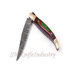 Custom Hand Forged Pocket Knife Hand Made Damascus Folding Knife with Leather Sheath Cover (smk1697) - Product Image 4