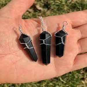 Colgantes de cristal Natural de obsidiana negra, alambre envuelto en lápiz, piedras preciosas, venta al por mayor - Product Image 3