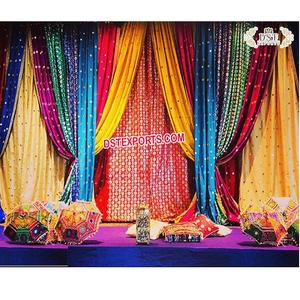 Colorido boda Sangeet escenario evento telón de fondo boda Sangeet escenario telón de fondo musulmán boda escenario configuración - Product Image 1