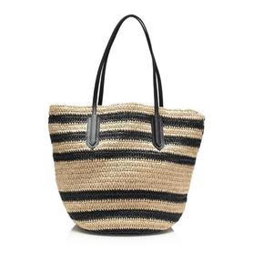Trendy Straw <b>Handbag</b> with Black Stripe - Product Image 1