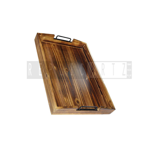 Maximus International Rustic Wooden Serving Tray Metal Handles | Art Deco Decorative Breakfast Tray Coffee <b>Table</b> Organizer - Product Image 2