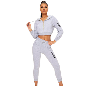 Hot Style Women Fleece Made Hoodies Sets With Crop Pullover Style / Custom Logo Printing - Product Image 1