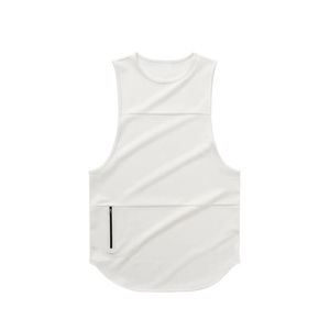 Débardeur de sport sans manches pour homme, séchage rapide, couleur unie, col rond, coupe ajustée, gilet de gym en polyester tricoté, chemise d'entraînement - Product Image 3