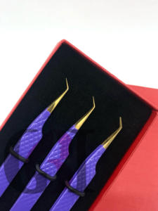 Professionnel 45 Degrés Violet Foncé Poudre Revêtement Or Pointe Diamant Grip Extension De Cils Pince À Épiler En Acier Inoxydable Beauté Outils - Product Image 2