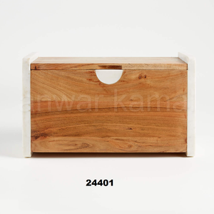 Caja de madera de Acacia y mármol para pan - Product Image 1
