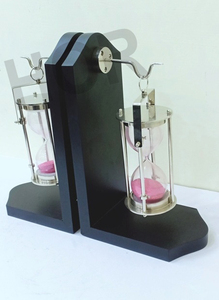 Serre-livres en bois noir, minuterie de sable en aluminium, argent poli, support de livre de bureau et d'école nautique - Product Image 2