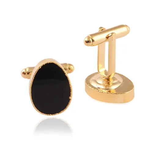 Personalized 13x18mm egg shape black onyx men women fashion cufflinks gold electroplating unisex shirt cufflink and tie clip DIY