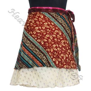 กระโปรงมินิผ้าส่าหรีผ้าไหมอินเดีย,กระโปรงสั้นพิมพ์ลายดอกไม้รอบๆ - Product Image 1