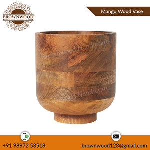 Vase à fleurs à pied en bois fait à la main de forme ronde 6X6X7 pouces pour la décoration de la chambre et la décoration intérieure vente chaude au meilleur prix - Product Image 4
