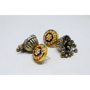 Dernière mode 2025, tendance, boucles d'oreilles jhumka en pierre de laiton faites à la main, finition mate, bicolore, pour filles et femmes - Product Image 2