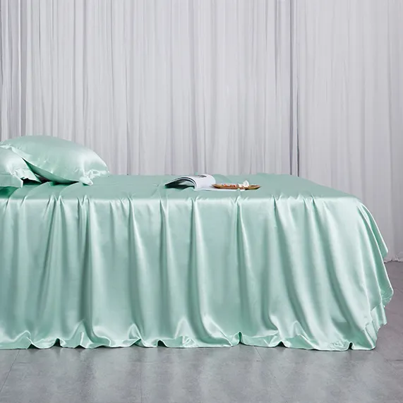 Mint silk queen bed sheet Silk flat sheet customised size and colour 16/19/22momme silk sheets