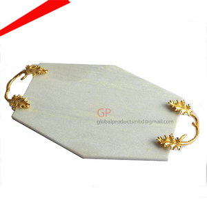 Top Selling Latest Design <b>Black</b> Marble Tray with Metal Handle Serving Tray - Product Image 6