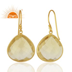 Lemon Topaz Gemstone Earring Designer Gold Plated Silver Hook Wire Earrings Manufacturer Jewelry Supplier - Product Image 3