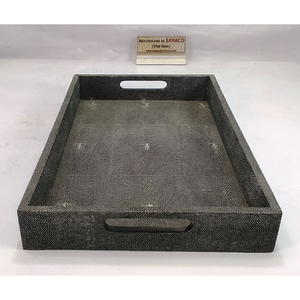 Handmade Retro Tea Tray Vietnam Charcoal Rectangle Serving Tray Shagreen Edges DAPHOCO Veneer <b>Tampered</b> Household - Product Image 2