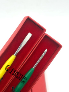 Empujador de uñas de diseño único profesional con mango de plástico amarillo y verde de acero inoxidable con instrumentos de belleza con logotipo personalizado - Product Image 5