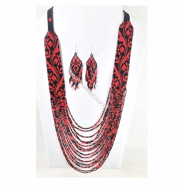 Quality Handicrafts Multistrand Blue Glass Seed Bead Necklace with Earring Vintage Inspired Necklace Long Beaded