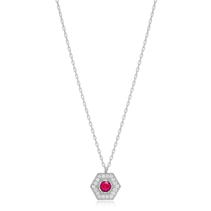 Atractivo hexágono rubí piedra encanto collar venta al por mayor hecho a mano turco 925 joyería de plata esterlina - Product Image 5
