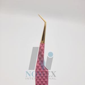 Ensemble de pinces à cils en acier inoxydable plaqué or à 90 degrés et 45 degrés, poudre rose écologique pour les soins personnels - Product Image 6