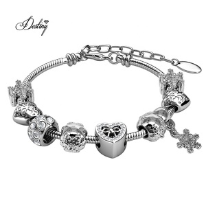 Feliz copo de nieve corazón encanto cuentas <span class=keywords><strong>pulsera</strong></span> adornado con cristales <span class=keywords><strong>Swarovski</strong></span> Navidad Daisini mejor amigo regalo joyería - Product Image 3