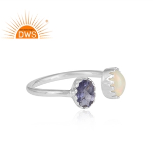 High Finished <b>925</b> <b>Silver</b> Facing <b>Ring</b> Wholesaler Natural Iolite & Ethiopian Opal Gemstone <b>Ring</b> New Trendy Designer Jewelry - Product Image 3