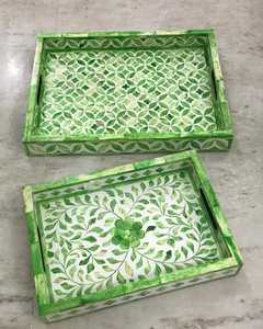 ถาดเสิร์ฟพร้อมสลักลายดอกไม้อินเดียสำหรับตกแต่งบ้านงานหัตถกรรมธรรมชาติ - Product Image 2