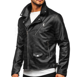 Blouson de moto en cuir véritable pour hommes, veste avec fermeture éclair, à la mode, vente en gros, - Product Image 5