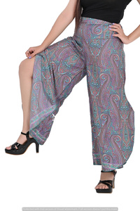 Đẹp màu tím bên cắt thiết kế Bohemian Paisley in lụa <span class=keywords><strong>viscose</strong></span> vải quần plazo Kích thước miễn phí plazo quần cho phụ nữ - Product Image 6