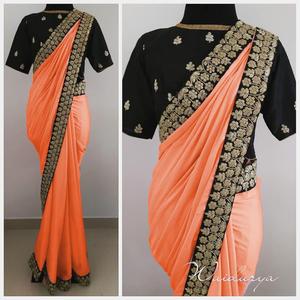 Saree en coton indien dernière tenue de soirée de créateur dames de mariage femmes portent georgette soie broderie travail sari avec Blouse vêtement - Product Image 2