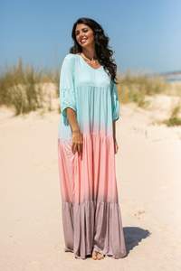 Robe longue Kaftan teinture à la main, col en v, ample, coupe décontractée, tenue de vacances, été, collection - Product Image 2