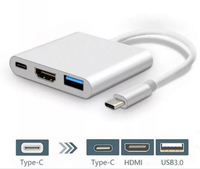 Mini 3 en 1 Tipo-C USB Hub 4K HDMI Adaptador multipuerto Dock Hub PD Carga para interruptor de computadora portátil