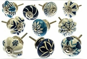 Black and White Ceramic <b>Knobs</b> Kitchen Hand Painted Floral Antique Usage Home Dresser <b>Door</b> Cabinet Handmade <b>Decorative</b> Turquoise - Product Image 2
