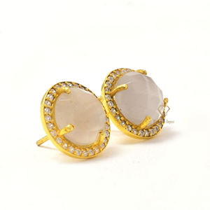 Pendientes de plata de ley 925 con Circonia cúbica para mujer, aretes de tuerca de cuarzo Monalisa blanco Natural chapado en oro de 18k, para boda, proveedores al por mayor - Product Image 3