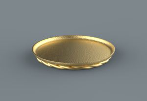 Plateau profond rond en or clair avec combinaison de maille en métal et rotin de qualité supérieure pour servir un plateau rond profond à l'aspect fantaisie de style moderne - Product Image 2