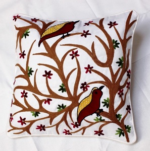 Embroidered Square <b>Cushion</b> Cover With <b>Birds</b> And Floral Pattern Bohemian Style Home Decor - Product Image 1