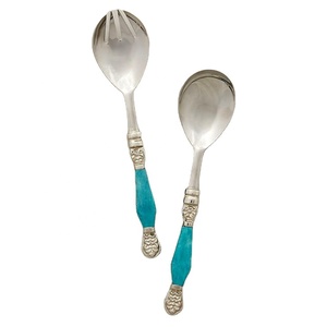 Silver Resin Handle Flatware Set Blue Bone Handle Stainless Steel Salad Serving <b>Kitchen</b> <b>Accessories</b> Set - Product Image 1