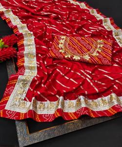 Auto conçu fête porter Designer soie brodé Saree avec chemisier pièce douce soie dentelle bordure Sari vêtements de mariage femmes dernier ApparelGarment - Product Image 3