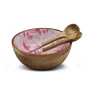 Tazón de servir de madera de acacia Color marrón y Rosa Diseño expansivo Tazón impreso de esmalte redondo Muy buena calidad de una foto y precio - Product Image 1