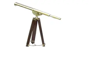 Antique brass 32" telescope on wooden tripod Stand Floor standing nautical spyglass Telescope