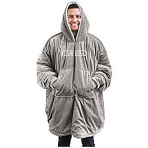 Super Soft Warm Cozy Embroidered Solid 100% Cotton Eco-Friendly Wearable <b>Sherpa</b> <b>Hoodie</b> Blanket Sweatshirt with Sleeves & Pocket - Product Image 6