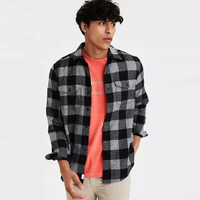 Kemeja Pria Kasual Lengan Pendek Kancing Depan Slim Fit Motif Kotak-kotak 100% Katun Ukuran 6XL dari Pemasok Pakistan